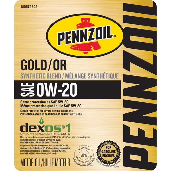 Pennzoil Gold Dexos Synthetic Blend 0W-20 - BULK